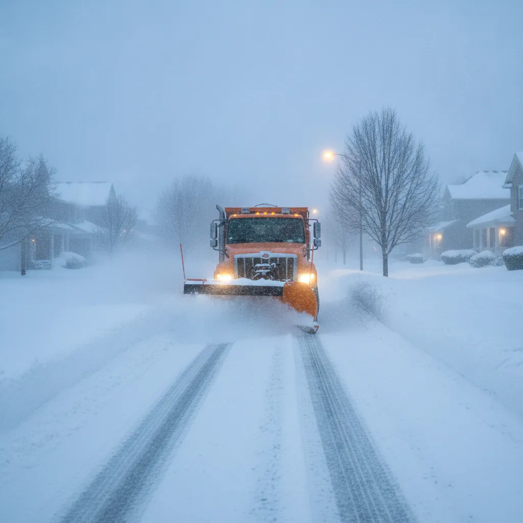 Plow truck on a snowy road