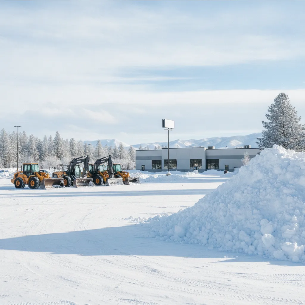 Loaders stacking snow in a commercial lot